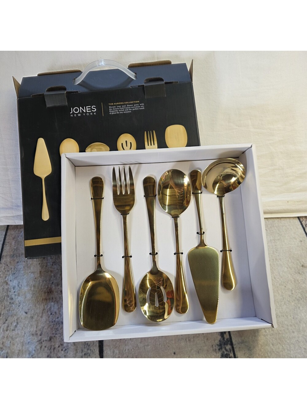 Jones New York Aurora Collection Gold 6-Piece Serveware Set Stainless Steel NEW